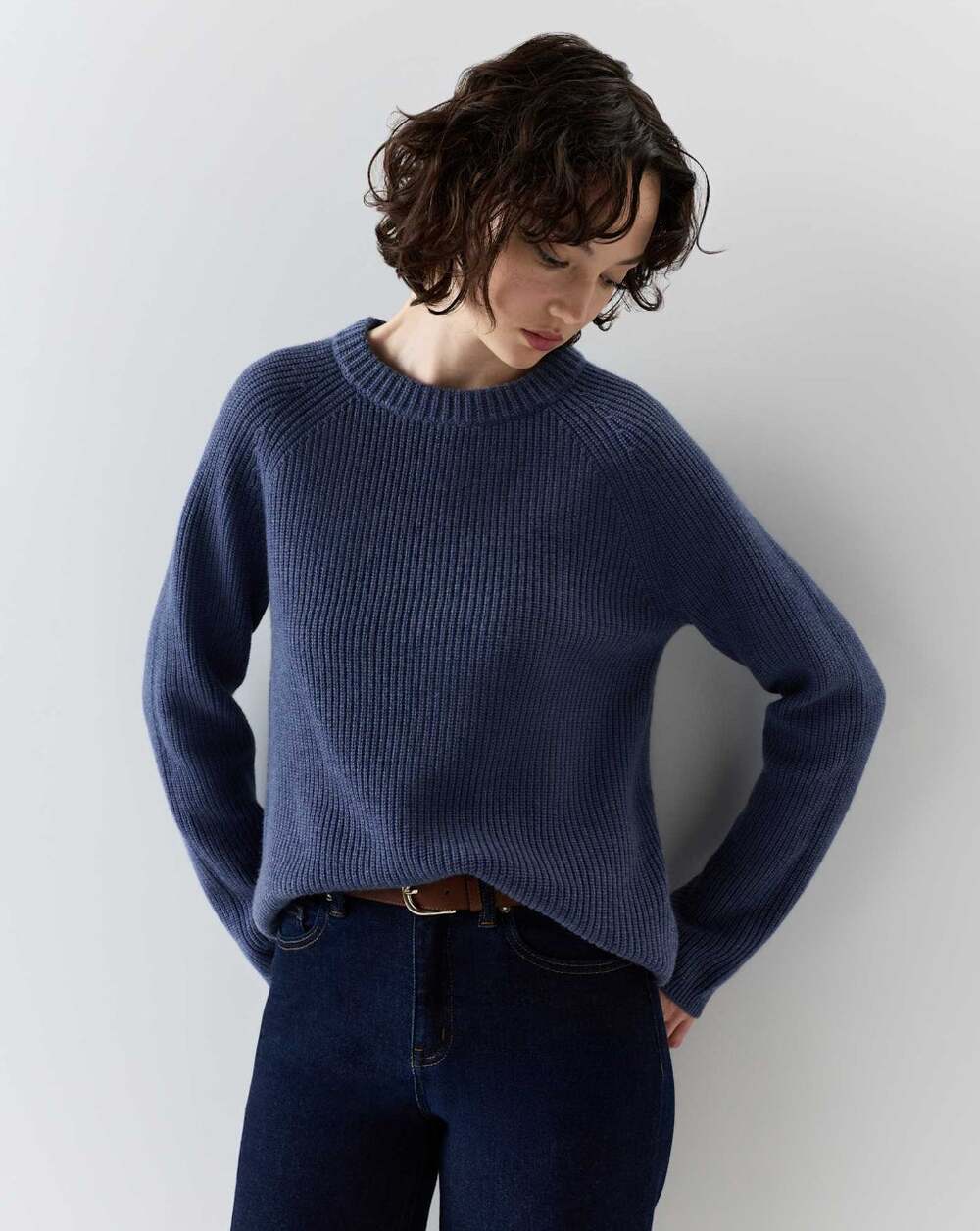 QUINCE Mongolian Cashmere Fisherman Crewneck Sweater Storm Blue Sz S {V29}